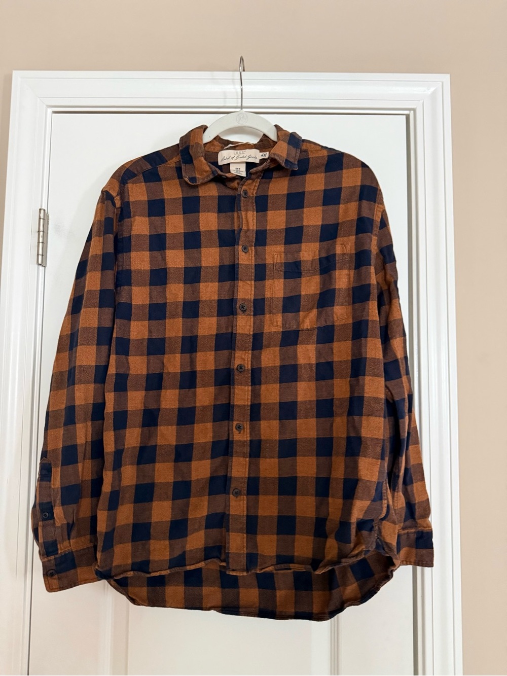 Womens Button-Down Plaid Shirt - Brown & Navy